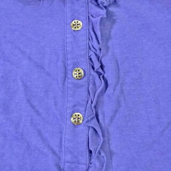 Tory Burch Lidia Purple Long Sleeve Ruffle Polo Shirt Small Preppy Twee … - Picture 2 of 8